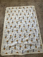 VTG Rainbow Hot Air Balloon Teddy Bear Cotton Quilt Pastel Novelty Nursery