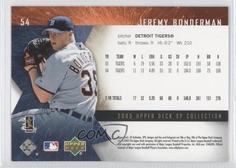 2005 Upper Deck SP Collection SPx Jeremy Bonderman #54 - Image 2 of 2