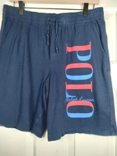 Polo Ralph Lauren Shorts Mens S / Youth XL Navy Blue Terry Fleece Spellout Logo