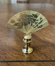 Preowned Vintage NOS Gold Tone Metal Oriental Fan Lamp Finial