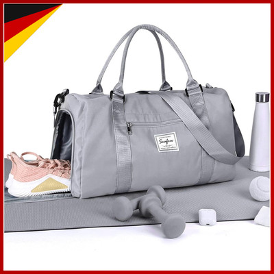Sport Duffel Bag Damen Handgepäck 45x36x20 mit Nassfach und Schuhfach Grau