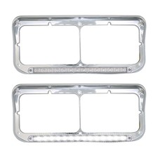 Chrome Rectangular Dual Headlight Bezels With Clear Lens White LED 2Pcs