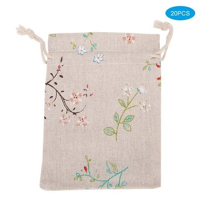 20x Linen Drawstring Pouch Flower Pattern Multi Purpose Bag Gift Storage Bag