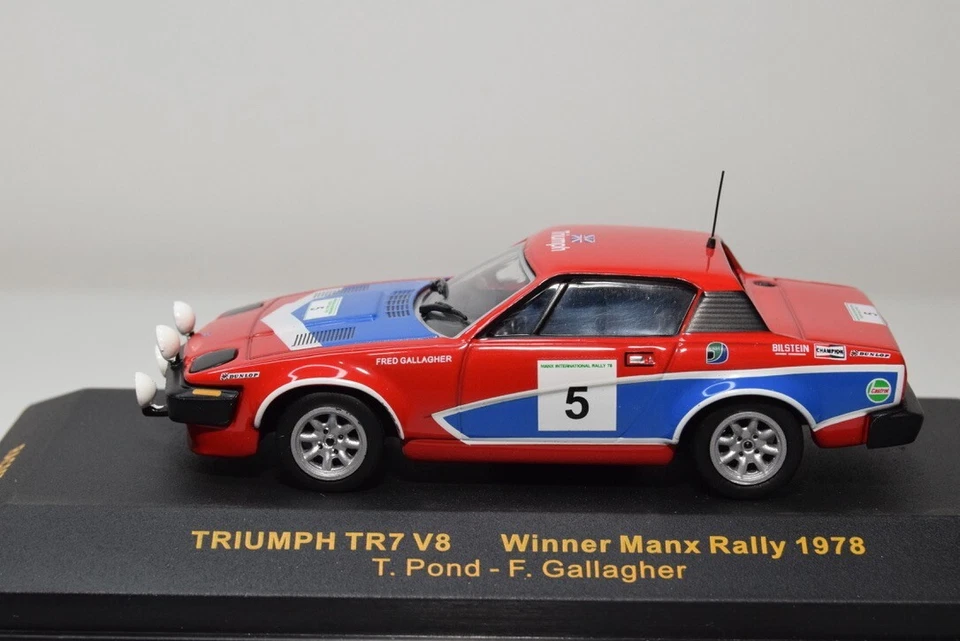 B24 1:43 IXO RAC057 TRIUMPH TR7 V8 #5 WINNER MANX RALLY 1978 POND GALLAGHER MIB - Immagine 3 di 4