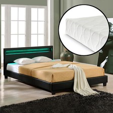 CORIUM LED Design łóżko + materac 140 x 200 cm sztuczna skóra czarna tapicerka