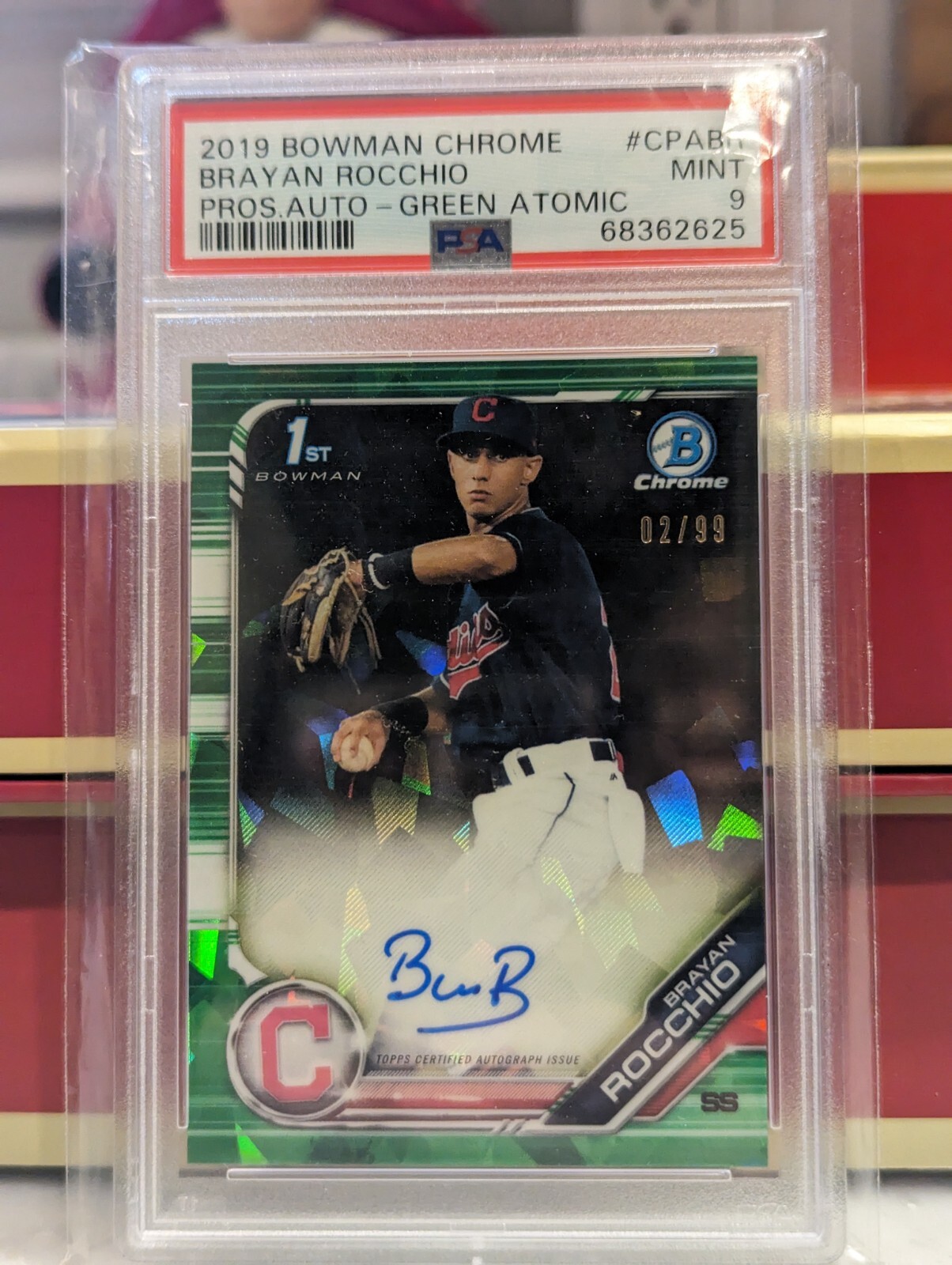 2019 Bowman Chrome Brayan Rocchio 1st Green Atomic Refractor Auto #2/99 Rookie