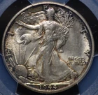 1944 S WALKING LIBERTY HALF DOLLAR PCGS MS 64 ATTRACTIVE AMBER/MAUVE/RUSSET