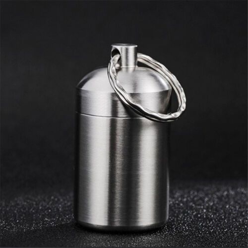 Travel Tank Sealed Pill Box Case Holder Container Capsule Bottle Key Ring - Picture 1 of 9