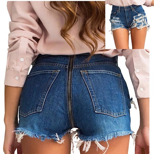 Pantalones Cortos Vaqueros Desgarrado Con Cremallera Detrás Mujer P | eBay