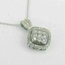 1.50Ct Round Cut VVS1/D Diamond Cluster Pendant 14K White Gold Finish Free Chain