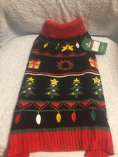 Dog Christmas Sweater LIghts Etc. Medium Up To 27 Lbs. Back Length 16" Girth 20"