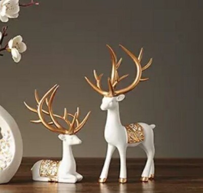 Rentier Dekoration für Wohndeko Hirsch Skulptur, weiß + gold