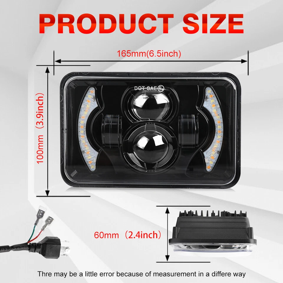 4pcs 4x6 inch LED Headlights DRL Hi/Lo Beam H4 Fit GMC W3500 W4500 W5500 Forward - Image 3 of 4