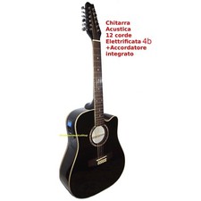 Chitarra Acustica 12 Corde SMT Nera Elettrificata Cutaway Accordatore integrato