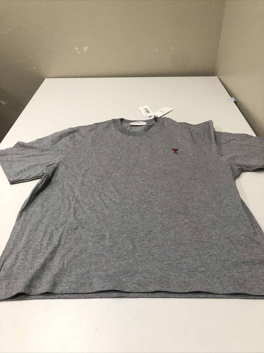 AMI PARIS Logo-Embroidered Cotton-Jersey T-Shirt Grey Size M | eBay