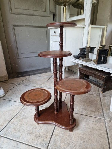 antik Blumensäule englischer Blumentisch Piedestal Säulen Tisch Leder Einsatz - Bild 4 von 11