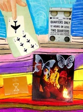 Jimi Hendrix Butterfly Fire Flight: Original Drawing/Collage, Pastel & Book Clip