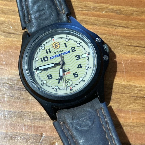 Vintage Timex Expedition Watch Women Indiglo Black Brown Date Works New Battery