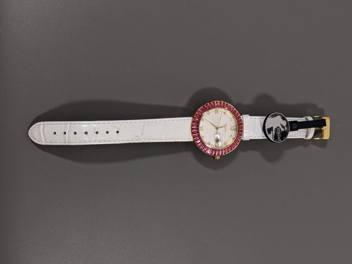 Stauer Womens Pink Baguette Accent Round White Leather Band  display picture 1