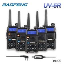 US 5Pack Baofeng UV-5R VHF/UHF Dual-Dand FM Ham Two-way Radio Transceiver+ Cable