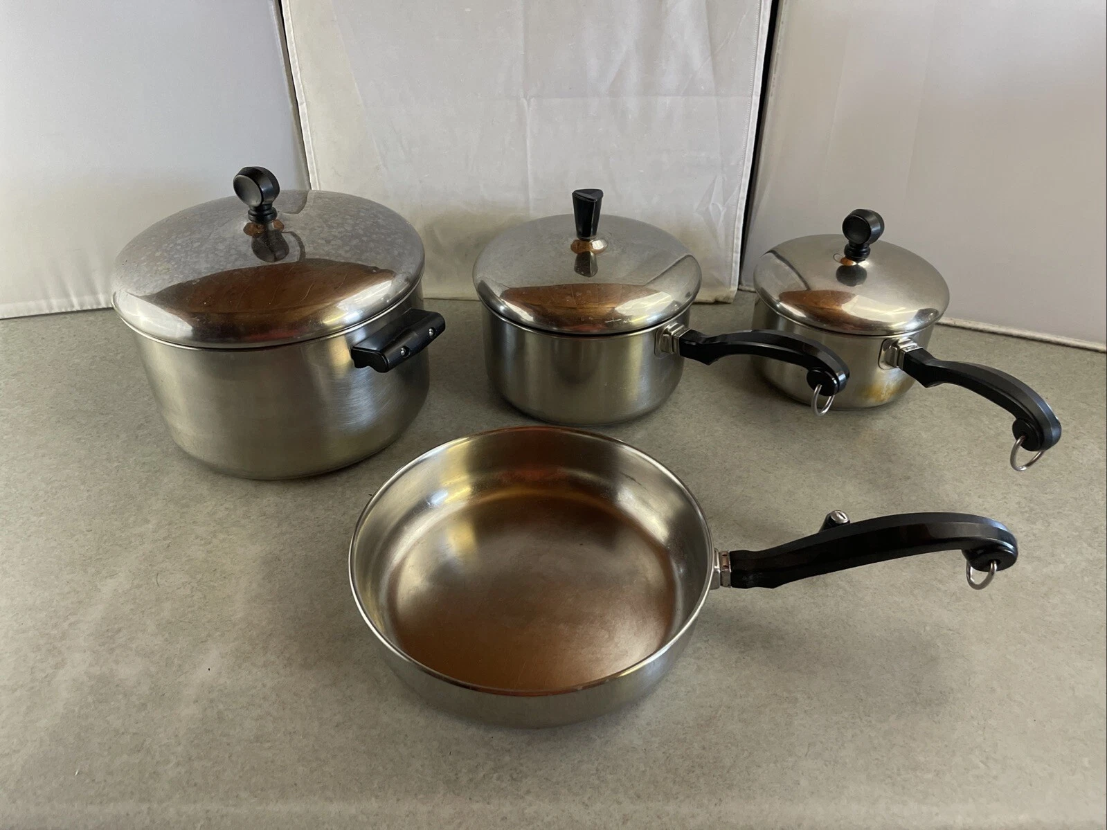 Vintage Farberware Aluminum Clad Stainless Steel Pans 7 Pieces- NYC USA