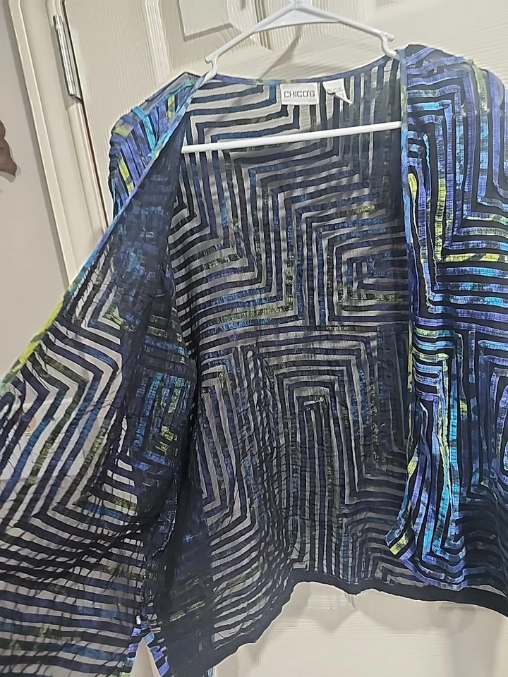 Chaqueta Blazer Funky Chico's Talla 2 Grande Azul Verde Malla Todas las Piezas Art-to-Wear Foto 4 de 4