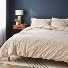Full/Queen Jersey Duvet and Sham Set Oatmeal Heather Striped - Threshold