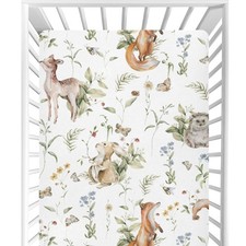Woodland Cute Animals Crib Sheets for Baby Girls Boys,Neutral Mini Crib Mattr...