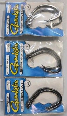 Gamakatsu Tuna Marlin Striper Hooks Super Nautilus  11/0 #272421 6cnt Blk Hooks