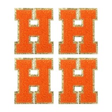 4Pcs Chenille Letter Patches Iron on Letter Patches Orange H Alphabet Decorative
