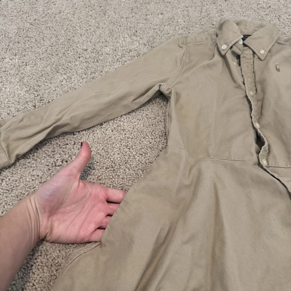 Polo Ralph Lauren Shirt Dress Girls 6X Khaki Preppy Button Front Pony Logo - Image 4 of 4