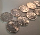 Lot Of 10 Peace Dollars. AU/BU Mix Of 90% Silver Coins. Nice.