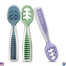 NumNum GOOtensils Baby Spoon Set - 6+ Months, Self-Feeding, BPA-Free Silicone,