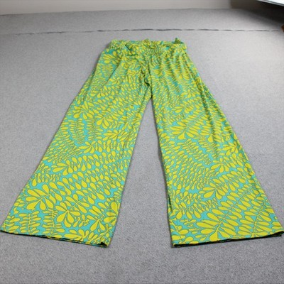 Trina Turk Pants Women Large Green Yellow Tropical Leaf Print Wide Leg Pull On