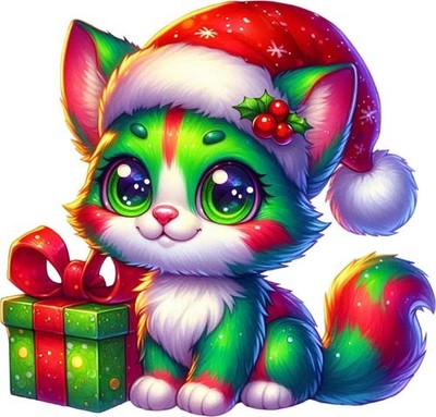 Grün Weihnachten Kätzchen Katze Wandbild Schlafzimmer Kinderzimmer Vinyl Aufkleber Abziehbild 6 Größen