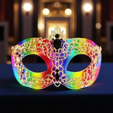 Mens masquerade mask, masquerade ball mask, Gold Rainbow masquerade Mask, 2 in 1