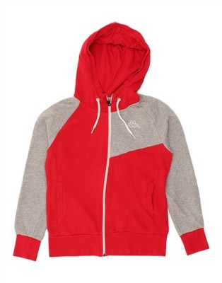 KAPPA Womens Zip Hoodie Sweater UK 12 Medium Red Colourblock Cotton AC06