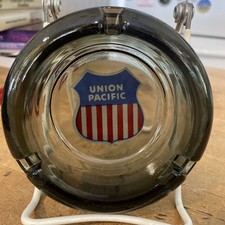 VTG Union Pacific Railroad Ashtray Thick Smokey Glass 4'' 1/4 Inches Cigar Train
