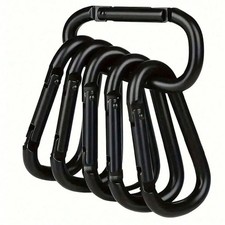 6PCS Black D-Shape Carabiner Hiking Buckle Heavy Duty Outdoor Snap Hook Clip