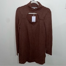 Walter Baker Brown Harlow Cutout Turtle Neck Ribbed Knit Sweater Dress Size M