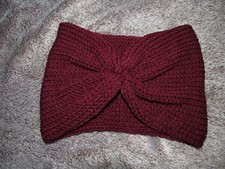 ~Warmes breites Strick Woll Stirnband~handgestrickt/dehnbar~in bordeaux~Neu