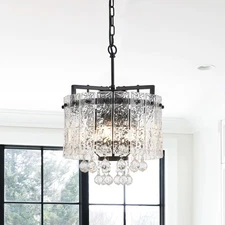 13.4" Small 4-Light Modern Glass Chandelier Light Fixtures Mini Black 2-Tier ...
