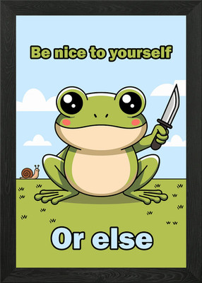 Frosch mit Messer: Be Nice gerahmtes Wandbild Poster Leinwanddruck Bild