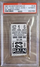 1931 BABE RUTH HR #601 (4 HITS) LOU GEHRIG 4 HITS TICKET🎟️8/23/1931 YANKEES PSA