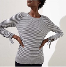 Ann Taylor Loft Women s Black White Striped-SZ XS-Tie Cuff Long Sleeve Sweater