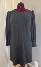 Express Sweater Dress Grey – Puffed Sleeves – Ruffle Cuffs – Soft Stretch Bl