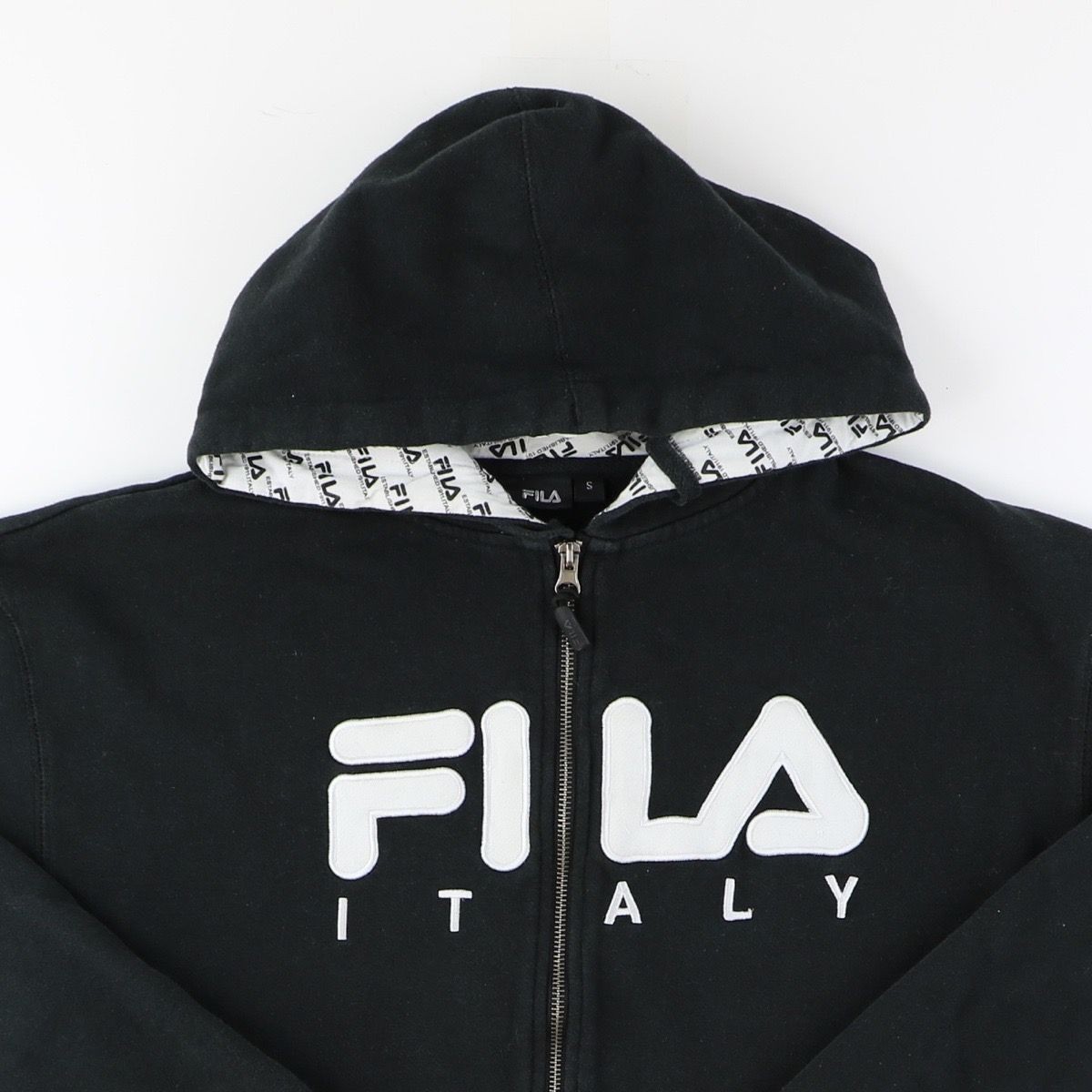 Fila zip felpa vintage zip up giacca cappuccio anni 90 logo nero taglia small