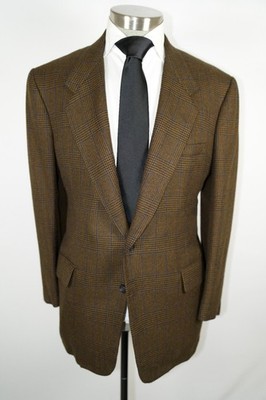 Caruso Loro Piana Prezioso 100% Camel Hair Glenplaid Sport Coat 54R US 44R Blue