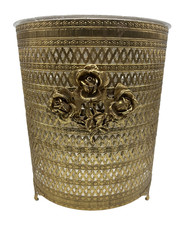 Hollywood Regency Gold Filagree Roses Wasteba...