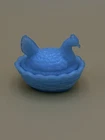 Vintage Westmoreland Mini Blue Milk Glass Hen On Nest Salt Cellar 2.5” Chicken